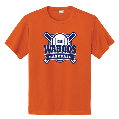 Wahoos Baseball Tshirt - Bat and Ball Logo with Player Number